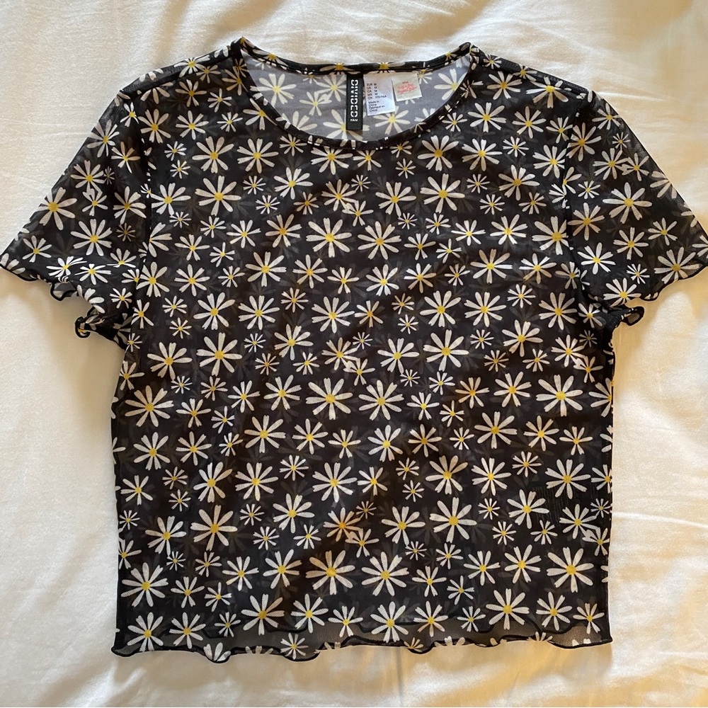 h&m divided to all the boys i’ve loved before mesh sheer floral black top